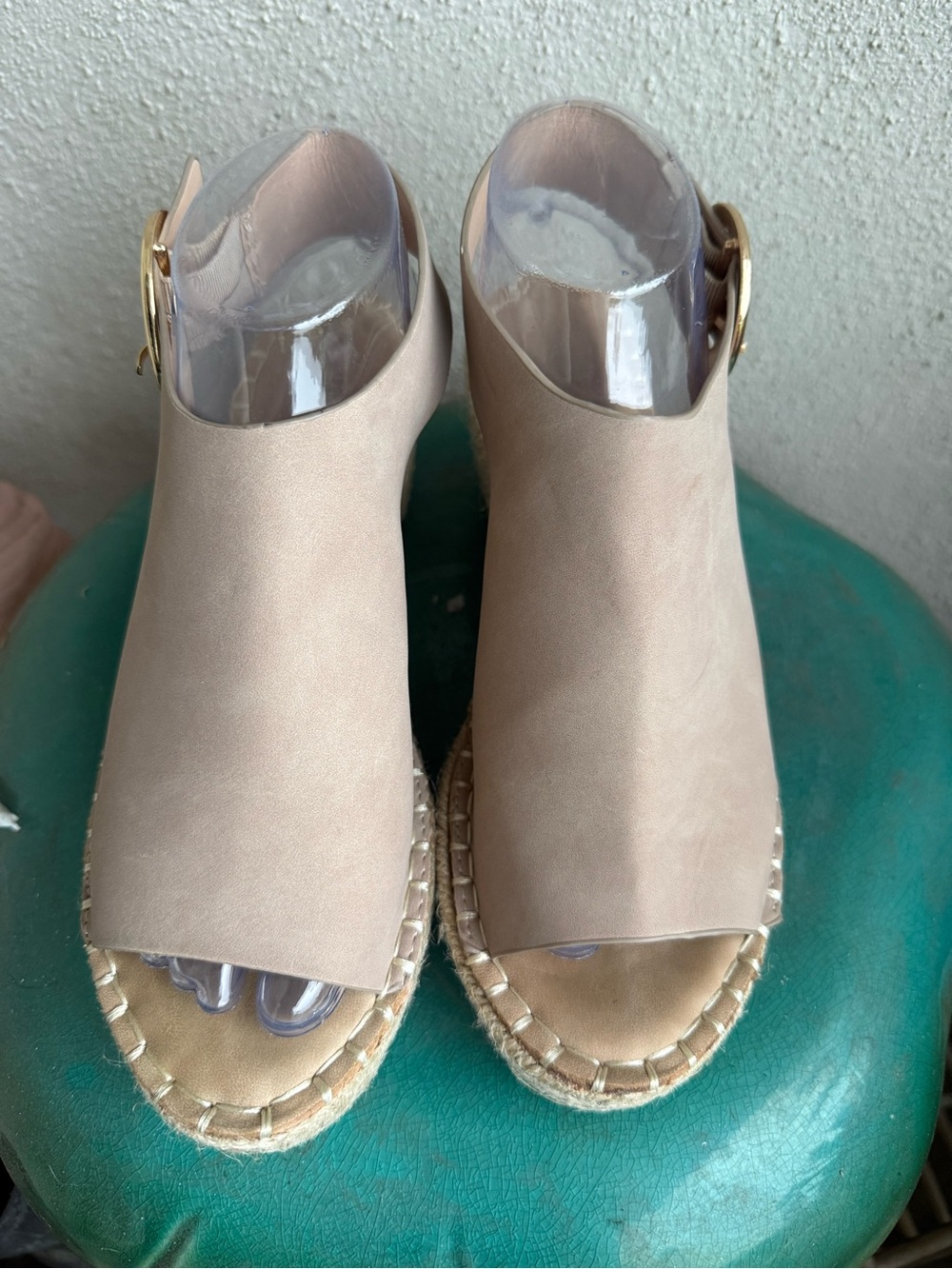 Catherine Malandrino Nude Taupe Open-Toe Espadrille Wedges